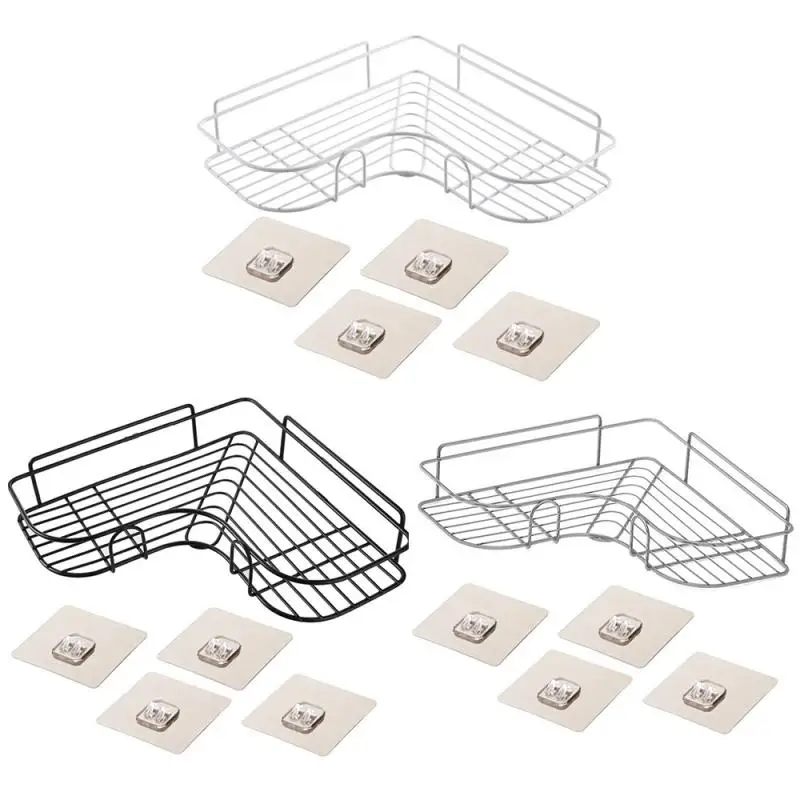 Угловая рама для ванной комнаты, железная полка для хранения, кухонный штатив, угловая рама с 4 матовыми крючками