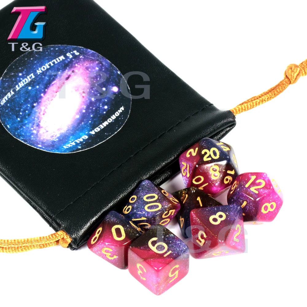 Новое поступление Galaxy игральные кости 7 штук с сумкой из искусственной кожи Сияющие на солнце аксессуары нежный подарок настольная игра