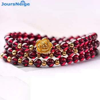 

Dropshipping Natural Garnet Stone Bracelets Wine Red Beads With Yellow Flower Bracelets for Women Crystal Multilayer Jewelry