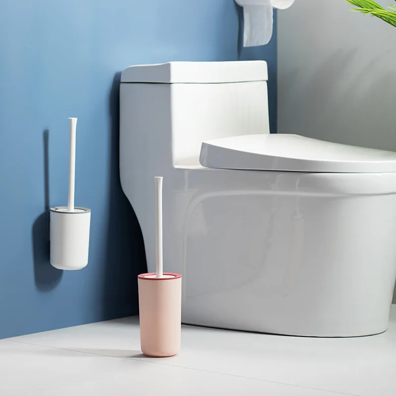 

Paste without trace Silicone WC Toilet Brush round Head Flexible Soft Bristles Brush With Quick Drying Holder Set Cleaning bursh