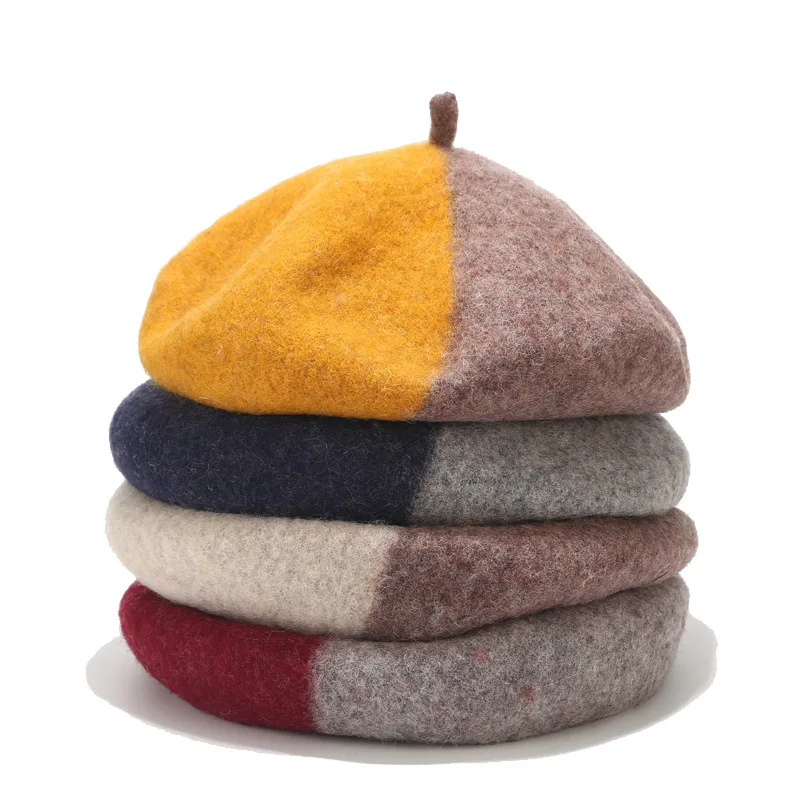 M&D Autumn/winter new collection wool felt beret splicing gentle color patchwork