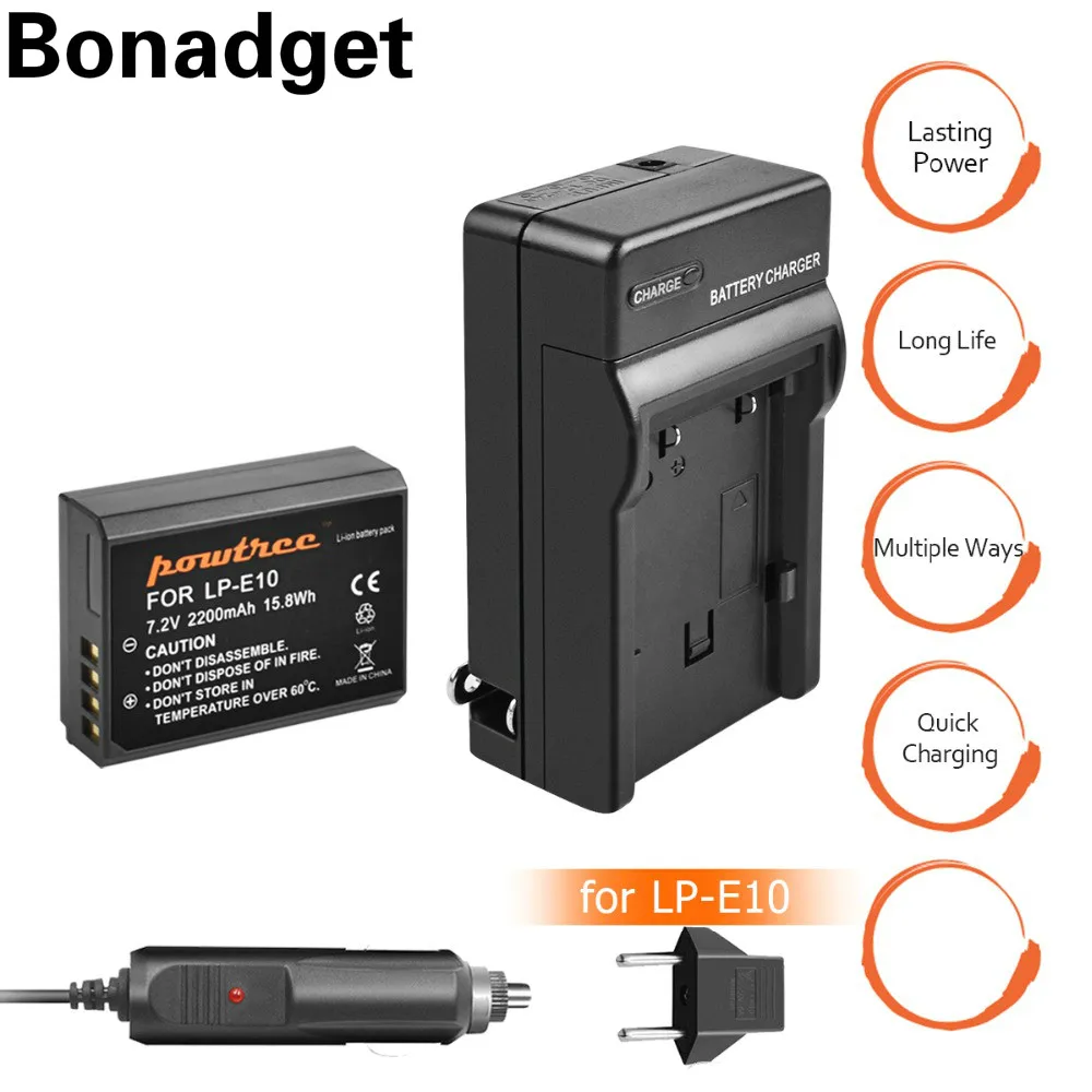 Bonadget 7 2 V 2200 мА/ч LP E10 Батарея для Canon 1100D 1200D 1300D Rebel T3 T5 поцелуй X50 X70 Замена Камера