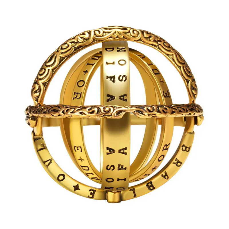 Vintage Alloy Astronomy Ball Rings Interesting Openable Complex Rotate Universe Sphere Cosmic Planet Letter Ring & Necklace 3