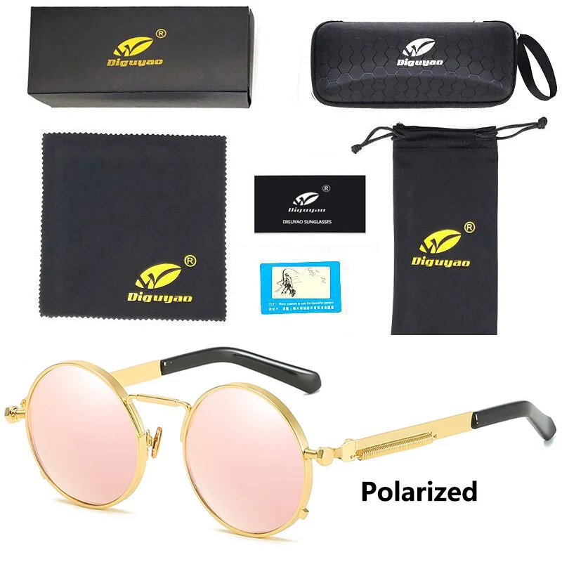 Oculos de sol feminino женские красные очки круглые стимпанк металлические пружины Поляризованные солнечные ретро-очки мужские uv400 Высокое качество - Цвет линз: C-06 Polarized