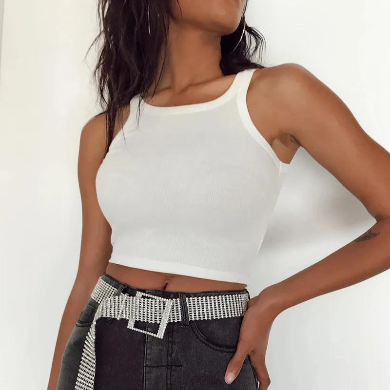 

Solid Color Vest Crop Top Women 2020 Summer Fashion Sexy U-neck Exposed Navel Sleeveless Streetwear Bottoming Knitted Tank Top