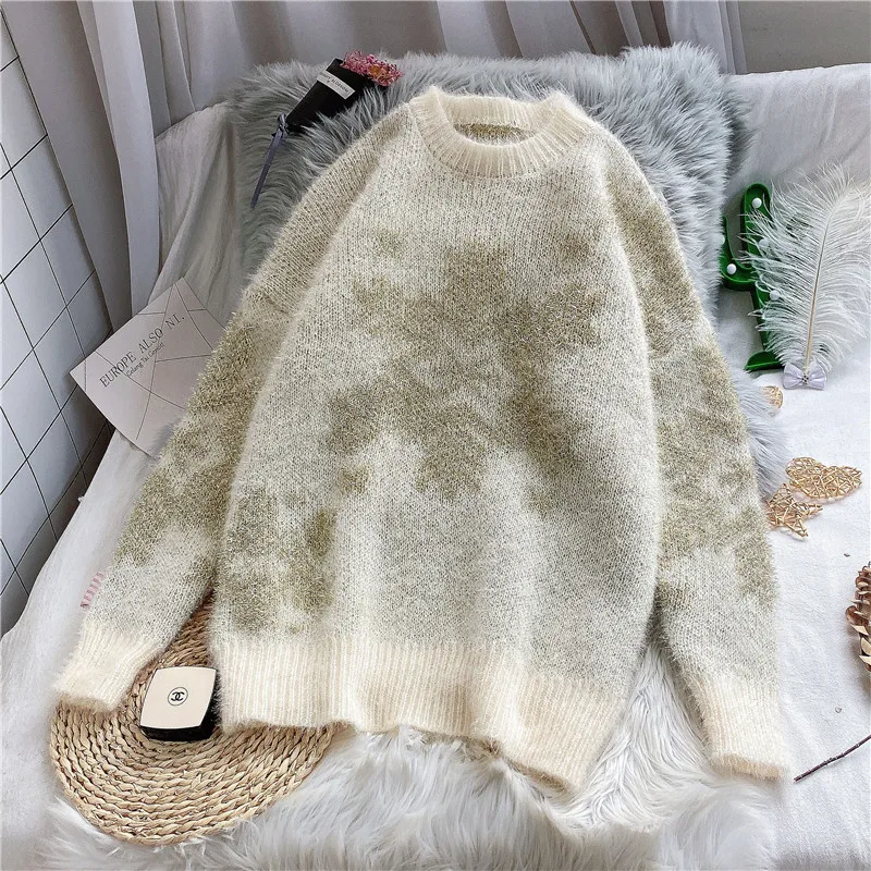 

Ugly Christmas Lazy Wind Thickening Mink Wool Oversized Sweaters Jumper Pullover Women's Autumn Winter Of Snowflake Sweater