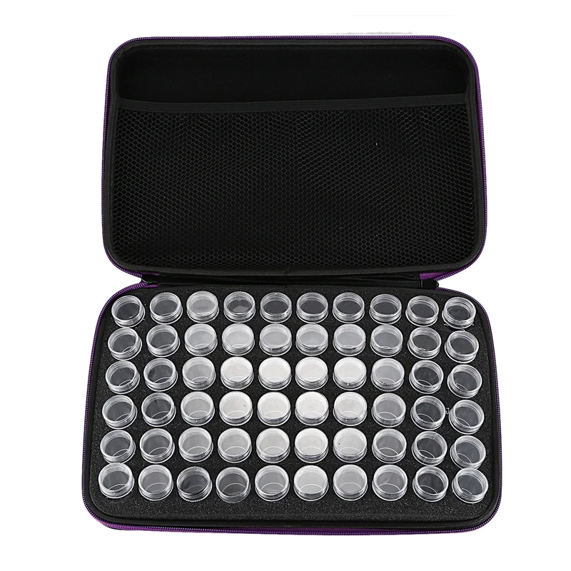 60 Slots Diamond Painting Accessories Bottles Container Storage Bag Carry Case Holder Zipper Box Purpl | Дом и сад