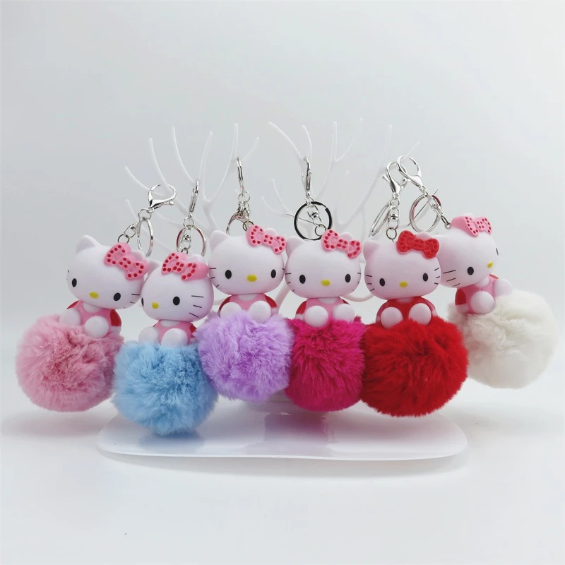 Симпатичный помпон pom с плюшевой цепочкой для ключей kawaii cat Маленькая подвеска женская сумка креативный брелок подарок на день Святого Валентина на день рождения
