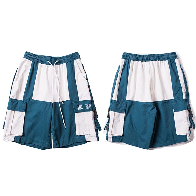 A20V017 Blue Harajuku шорты Цвет блок летняя одежда в стиле «хип-хоп» и перевозки грузов короткие уличная Для мужчин спортивные шорты короткие карманы хлопок Повседневное тренировочные брюки в стиле "хип-хоп" - Цвет: A20V017 Blue