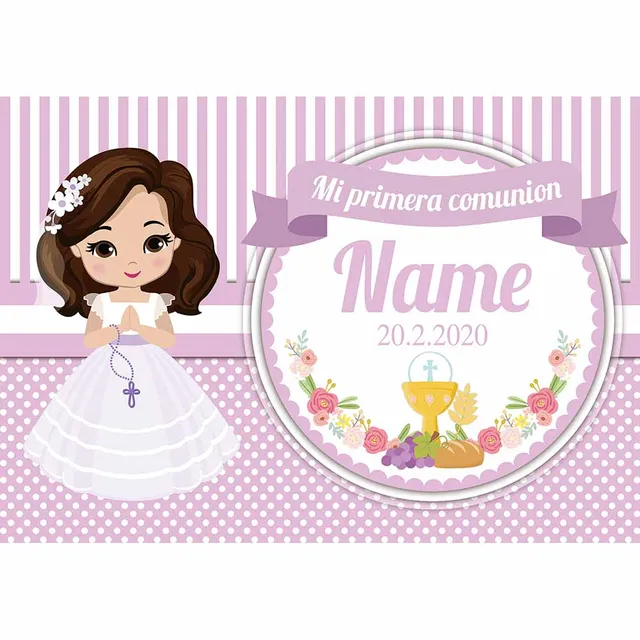Allenjoy First Holy Communion Backdrop Boy Girl Dots Stripes Party Background Banner Photocall Photography Decoration Vinyl SM1L-06063