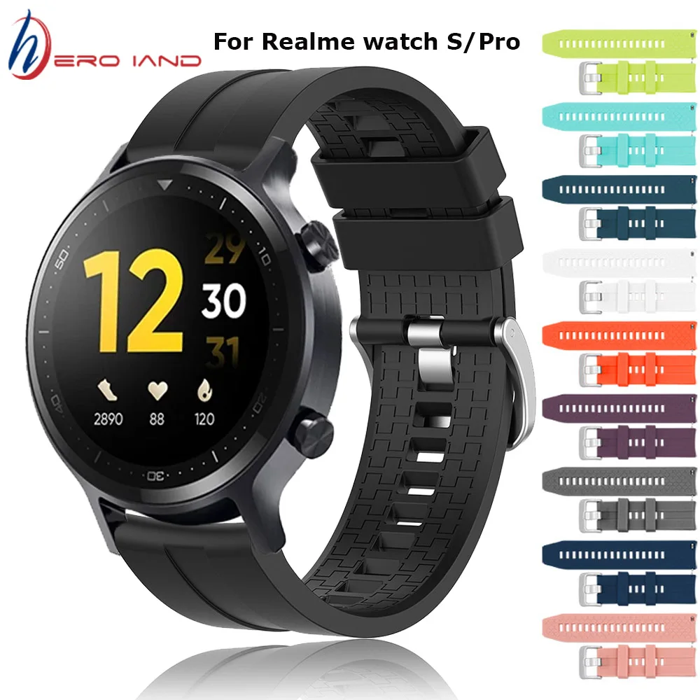 22mm Silicone Band for Realme Watch S Strap Watchband Bracelet Fashion Sport Replacement Wristband for Realme Watch S Pro correa 22mm luxury leather strap watchband wristband for xiaomi mi watch color wriststrap bracelet for amazfit gtr 2e gtr 47mm correa