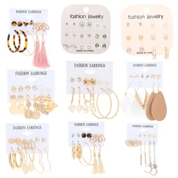 

New Acrylic Shell Ear Stud Combination Alloy Simple Pendant rings One Week Different Styles Set Wholesale