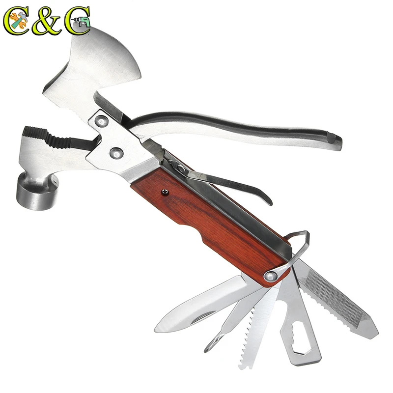 

Multifunction Hammer Axe Opener Knife Sawtooth Screwdriver Pliers Tool Kit Emergency Survival Hatchet EDC Tools