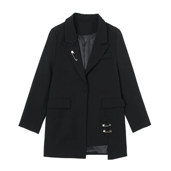 

EXCELLENT QUALITY Stylish Designer Women Blazer Long Sleeve pin brooch Long Blazer