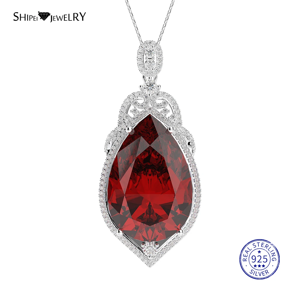 Shipei 925 пробы серебряные ювелирные изделия Белое золото большая капля воды сапфир рубин кулон ожерелье для женщин Подарок на годовщину