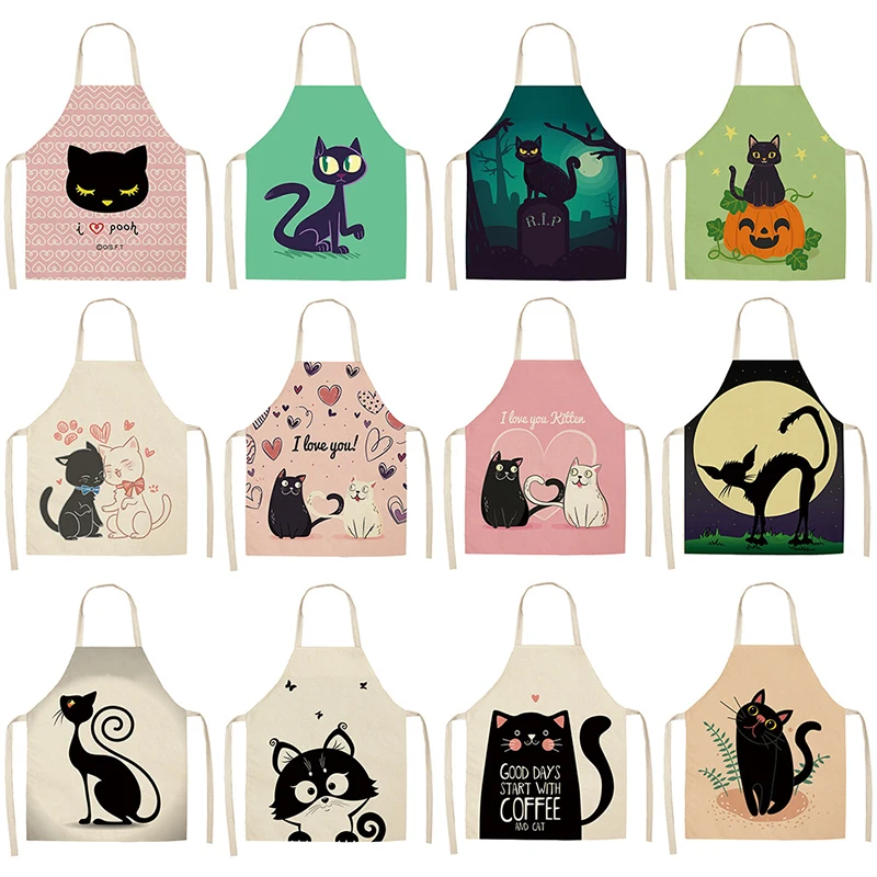Waterproof Polyester Apron Cartoon Cute Household Cooking Tools Cleaning Aprons for Men and Women 68 X 55CM Kitchen Accessories