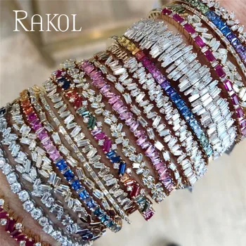 

RAKOL Fashion AAA Cubic Zirconia Baguette Bracelet Thin Shinning Cuff Copper Base Bangle For Women Party Accessaries RK153B