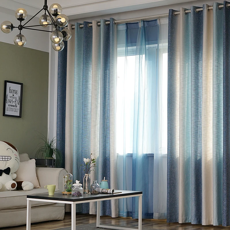 

Curtains finished modern simple light extravagant striped cotton linen northern European shade cloth bedroom living room window