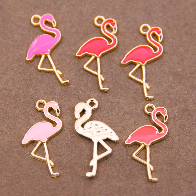 10pcs 26*15mm enamel flamingo charm for jewelry making and