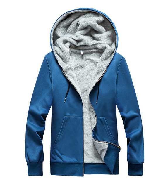 New Men's Warm Fur Zipper Hoodies Jacket Male Autumn Winter Solid Color Fleece Hooded Coat Sweatshirt M-3XL