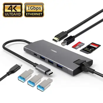 

9 in 1 USB C Hub Multi-port Type C Hub Gigabit Ethernet Ultra-high Speed Data Synchronization USB C-type Hub