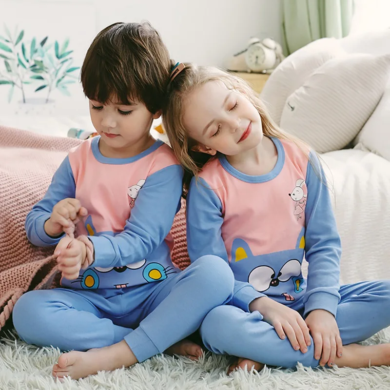 

2-10T New Autumn Baby Girls Boys Clothes Lovely Kids Cartoon Print Sleepwear Set Long Sleeve Blouse Tops+Pants Toddler Pajamas