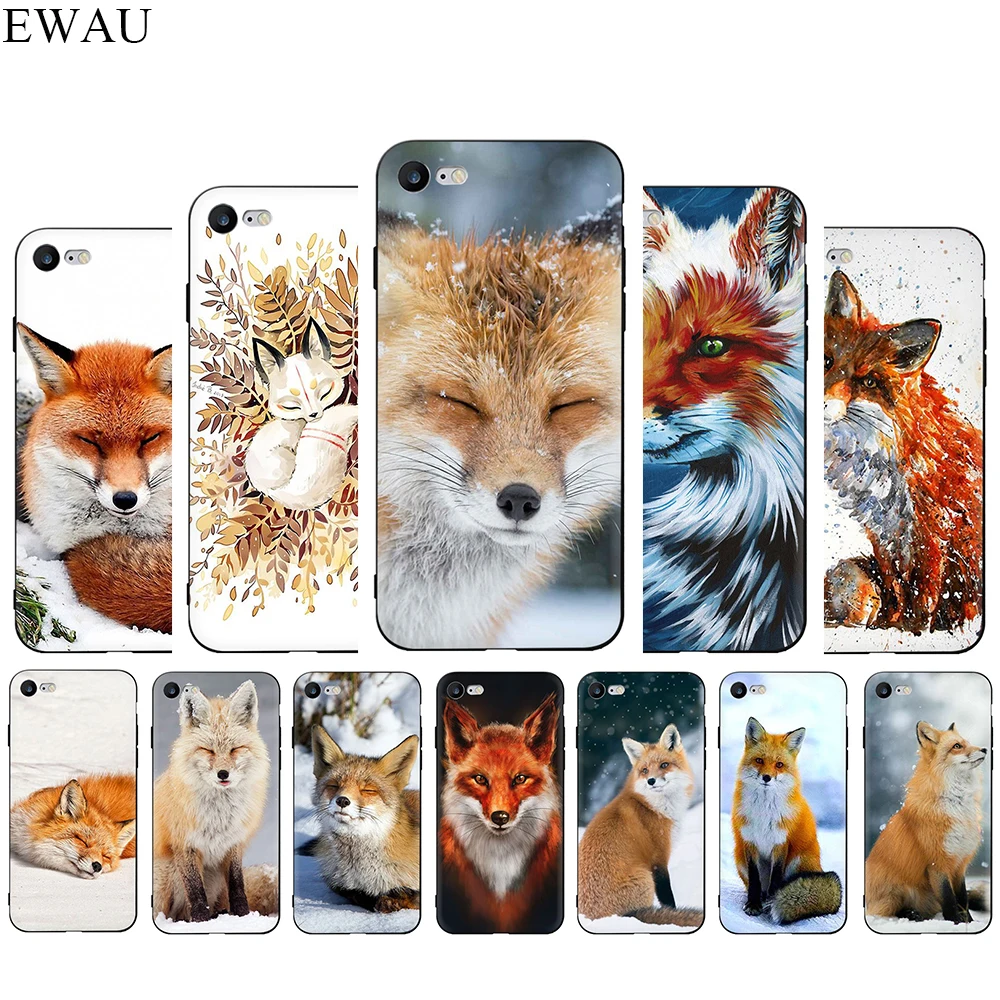 

EWAU Fox Sleeping In The Snow Silicone phone case for iphone 5 5s SE 6 6s 7 8 Plus X XR XS 11 Pro Max
