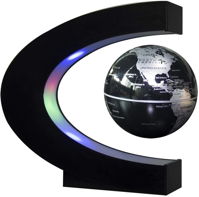 GLOBE TERRESTRE LUMINEUX EN LEVITATION BASE O / NOIR - BLEU - OR