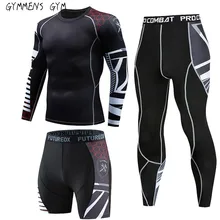 Новинка, мужская спортивная одежда, сжатый комплект из 3 предметов, Быстросохнущий гоночный костюм, одежда для фитнеса, комплект для пробежек, тренировок, тренажерного зала, фитнеса, спецодежды