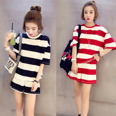 

[According Feminine] Summer Short Sleeve Black Large Stripes Pajamas Women's Qmilch M-XXL 8.5 Yuan