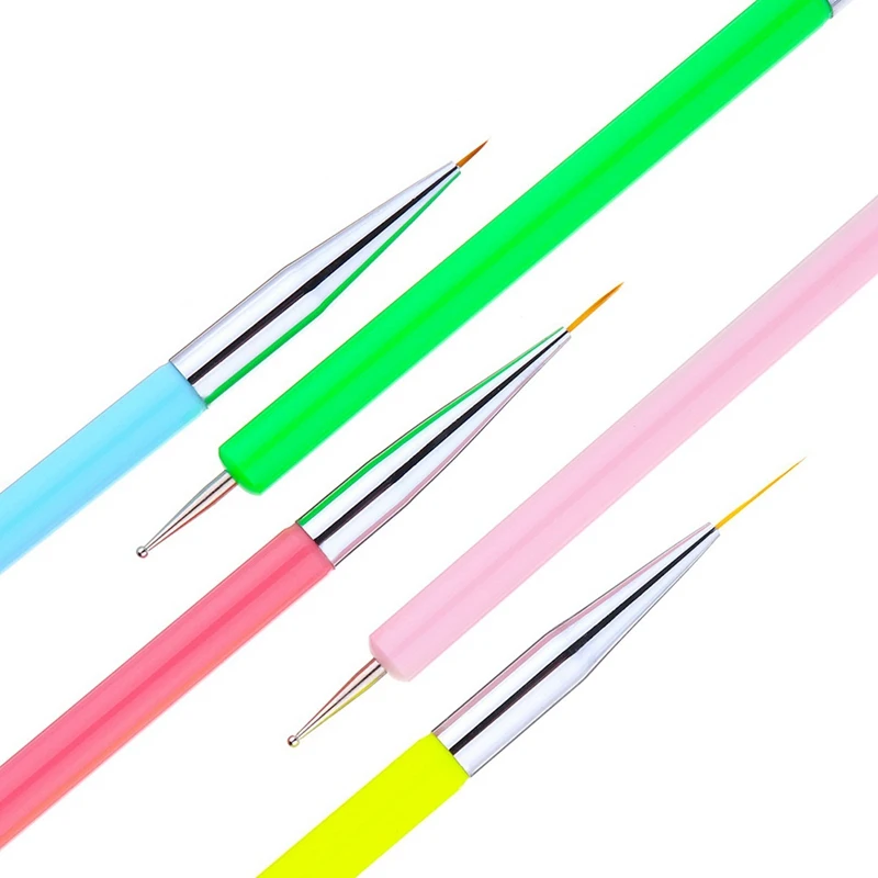 5Pcs Set 2 Way Acrylic Shell Powder Dot Point Dotting Pen UV Gel Polish Painting DIY Nail Art Brush Decoration Manicure Tools