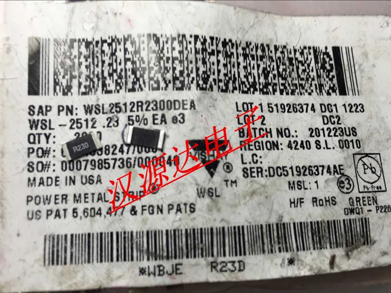 20pcs/lot WSL2512R2300DEA SMD alloy resistance 2512 R230 0.23R 0.5% 75PPM 1W 100% New and Original | Электроника