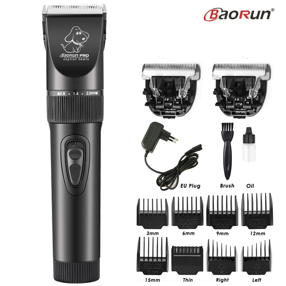 BaoRun P7 Professional Rechargeable Cat Dog Hair Trimmer Electric Pet Clipper Shaver Set Grooming Haircut Machine Nozzles 3-15mm