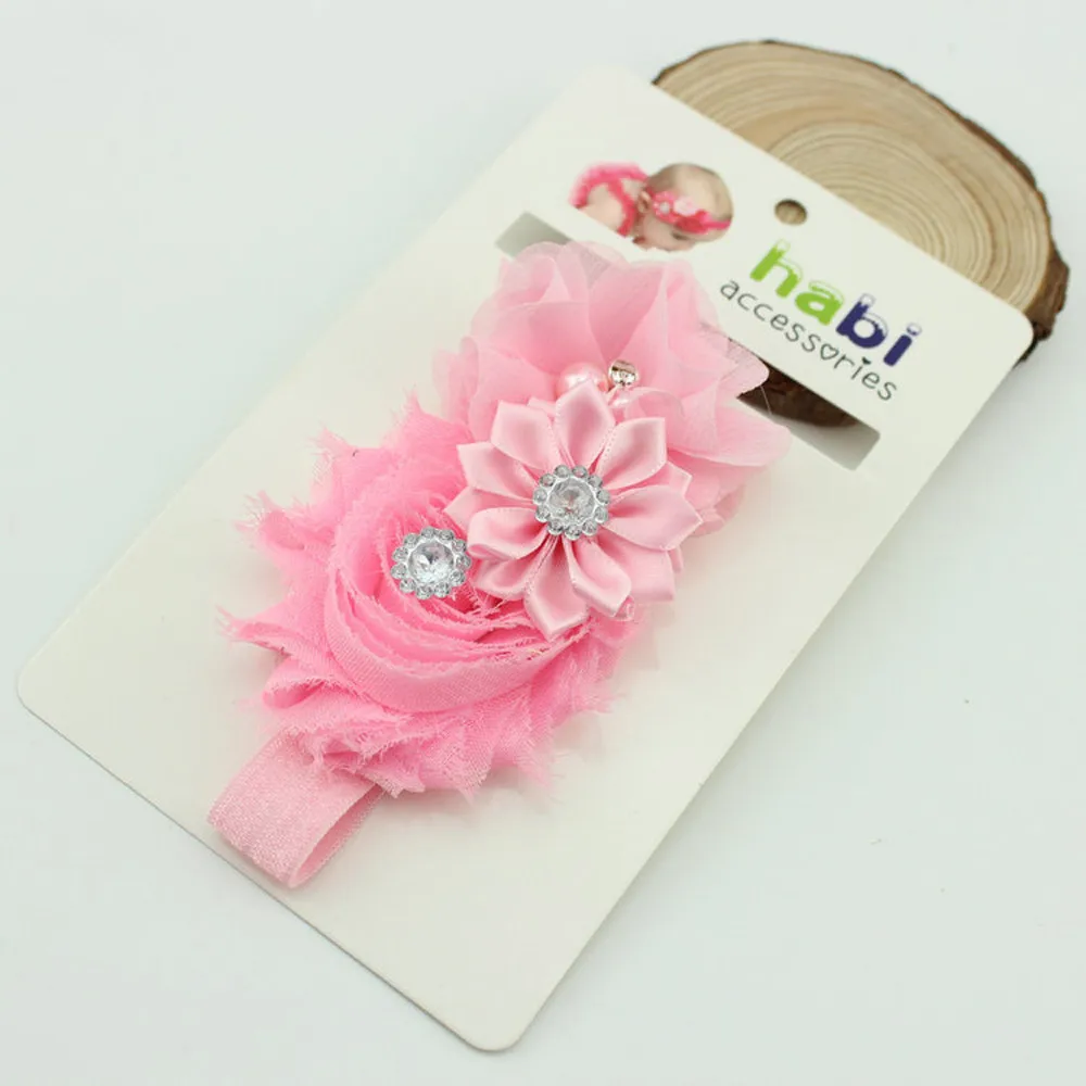 Babys Headbands Handmade Pearl Chiffon Flower Hairband Pink Hair Accessories Fashion Headwear Photography Props Cute Hair Wrap