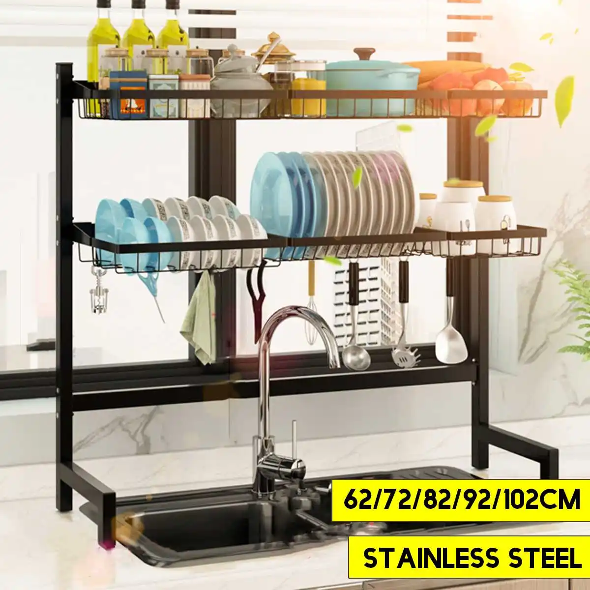 Stainless Steel 201 Over Sink Dish Rack Adjustable Dish Drainer Rack  Anti-Rust Sink Drainer Draining