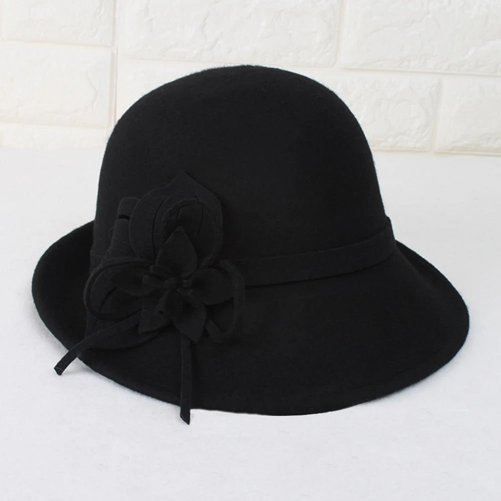 Женская теплая шерстяная Фетровая Шляпа Fedora с цветами, женская шапка на осень и зиму, благородные элегантные модные праздничные колпаки для девушек