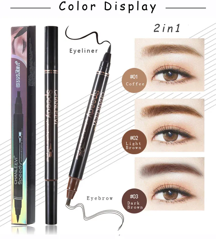 2 in 1 Combined Eyebrow Eyeliner Pencil Black Liquid Eyeliner Waterproof 3 Forks Eye Brow Enhancers Natural Makeup Eye Pigment