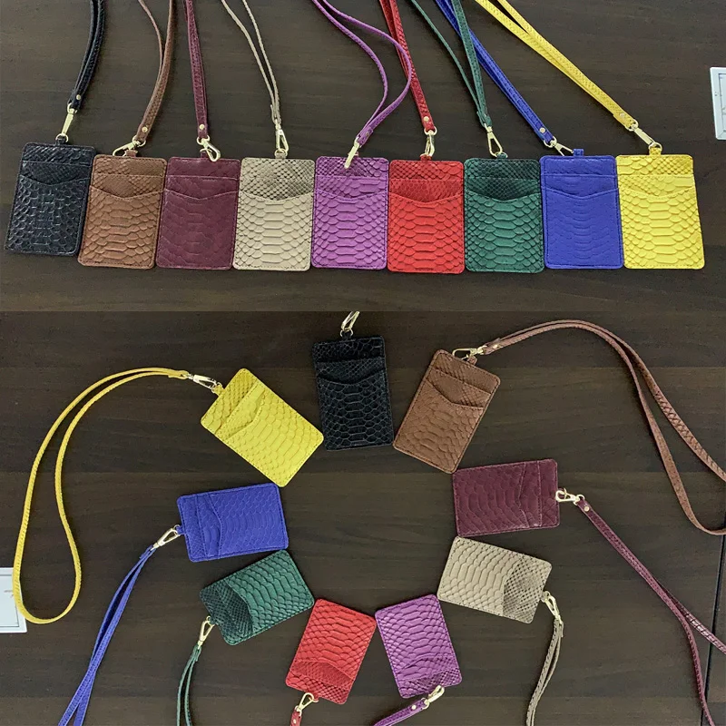 

Upgraded Snake Leather ID Work Card Holder Embossed Python Leather Employee Name Badge ID Card Holder with Lanyard