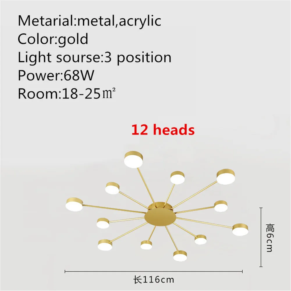 Европейский потолочный светильник, современный 16 головок, светодиодный, золотой, для помещений, светильник для ресторана, гостиной, спальни, декоративное освещение - Цвет корпуса: 12 heads gold