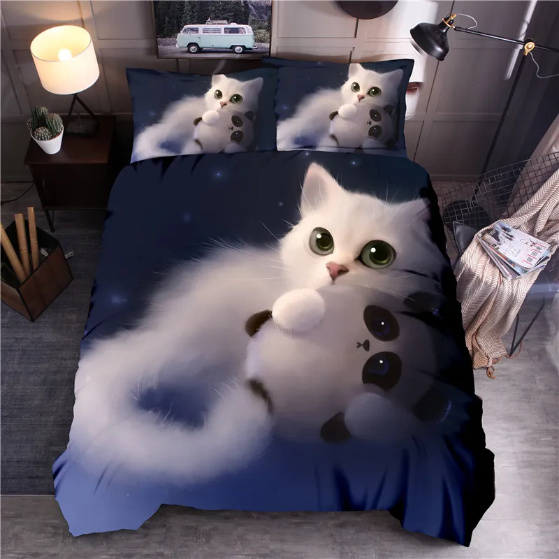 Черный, белый цвет кошка печать наволочка пододеяльник набор одеяло для Ipad 2/3 предмета в комплекте(без листа без наполнения