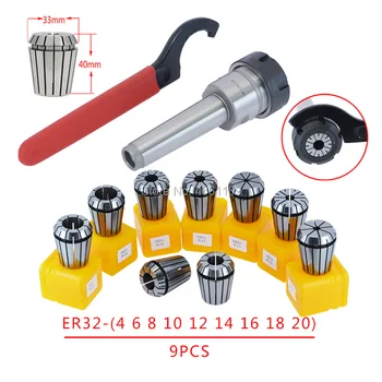 

MT2 ER32 M10 MT3 ER32 M12 MT4 ER32 M16 Morse taper shank tool holder ER32 chuck COLLET 9PCS wrench 1PCS for CNC milling machine