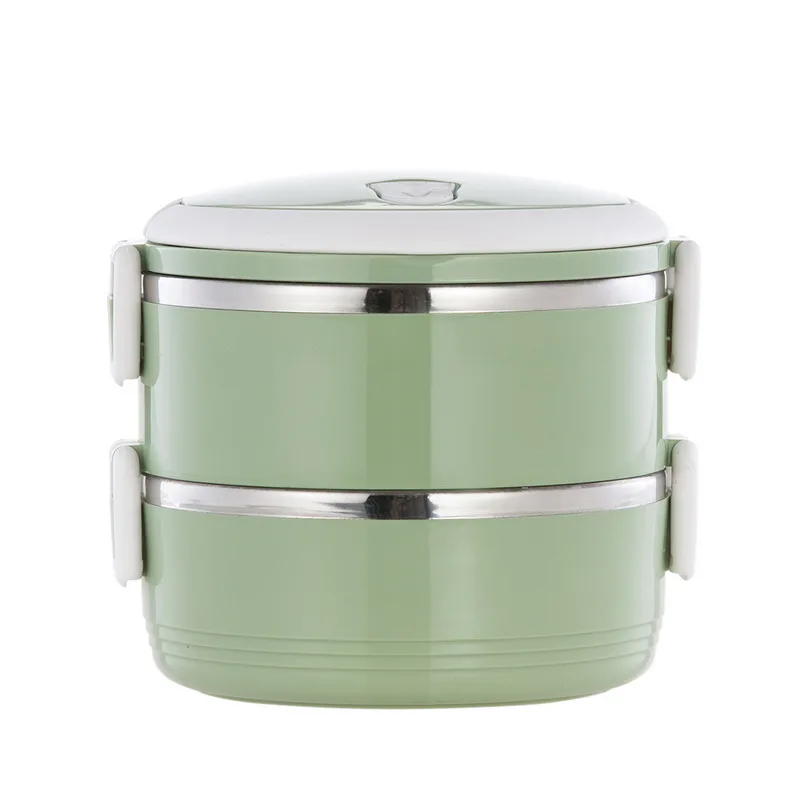 Портативный контейнер Bento для обеда коробка из нержавеющей изоляции Ланчбокс детское питание термический контейнер для пикника герметичный чехол контейнер для закусок - Color: 2 layer light green