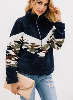 

Lugentolo Women Hoodie Autumn and Winter Fashion Printed Camouflage Zip Pocket Size S-XL