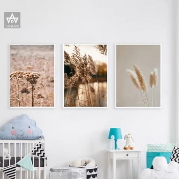 

Cuadros Neutral Botanical Painting Minimal Wheat Wall Art Canvas Prints Pampas grass Poster Beige Plant Wall Pictures Home Decor