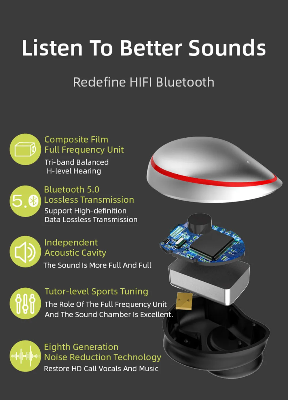 Бинауральные водонепроницаемые 5,0 беспроводные Bluetooth наушники стерео наушники для занятий бегом игровой полу-в-ухо система активного шумоподавления HD вызова