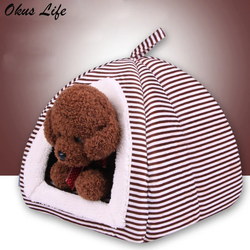 

Striped Soft Dog Pet House Cat Bed Animal Comfortable Kennel Doggy Foldable Fashion Cushion Basket Cute Animal Cave Pet Products