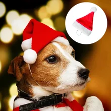Популярные зимние красные рождественские шапки Санта Клауса для собак, теплая шапка для щенка с шариками, плюшевые тканевые головные уборы для щенков, рождественские принадлежности# YY