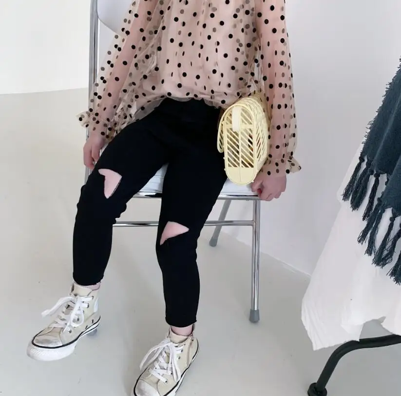 

2019 Baby Kids Fall Black Hole Pants, Children Solid Cute Trousers 5 pieces/lot, Wholesale