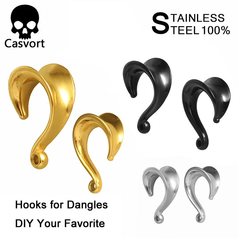

Casvort Unique Stainless Steel Ear Piercing Fashion Hooks for Dangles Ear Gauges Tunnel Body Piercing Jewelry 2 PCS pair Selling