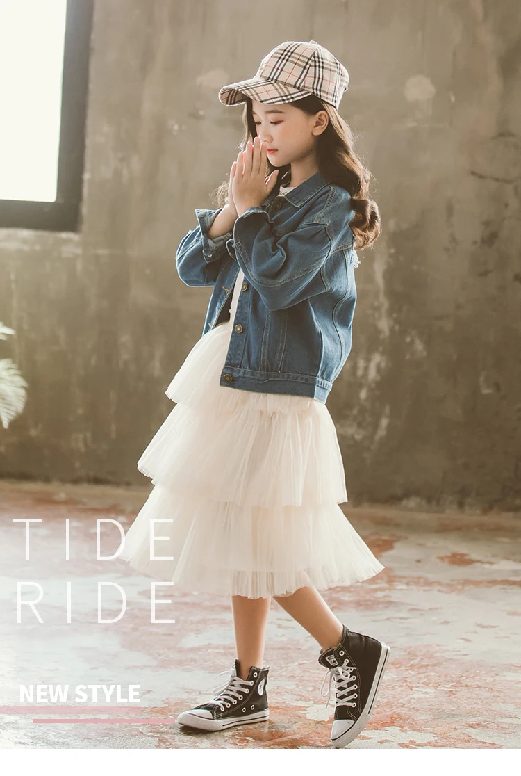 Fashion Girls Spring Autumn Jeans Jacket Long Sleeve Denim Jacket Coat Child Fashion Street Wear Outwear 4-13 Years Tops Clothes